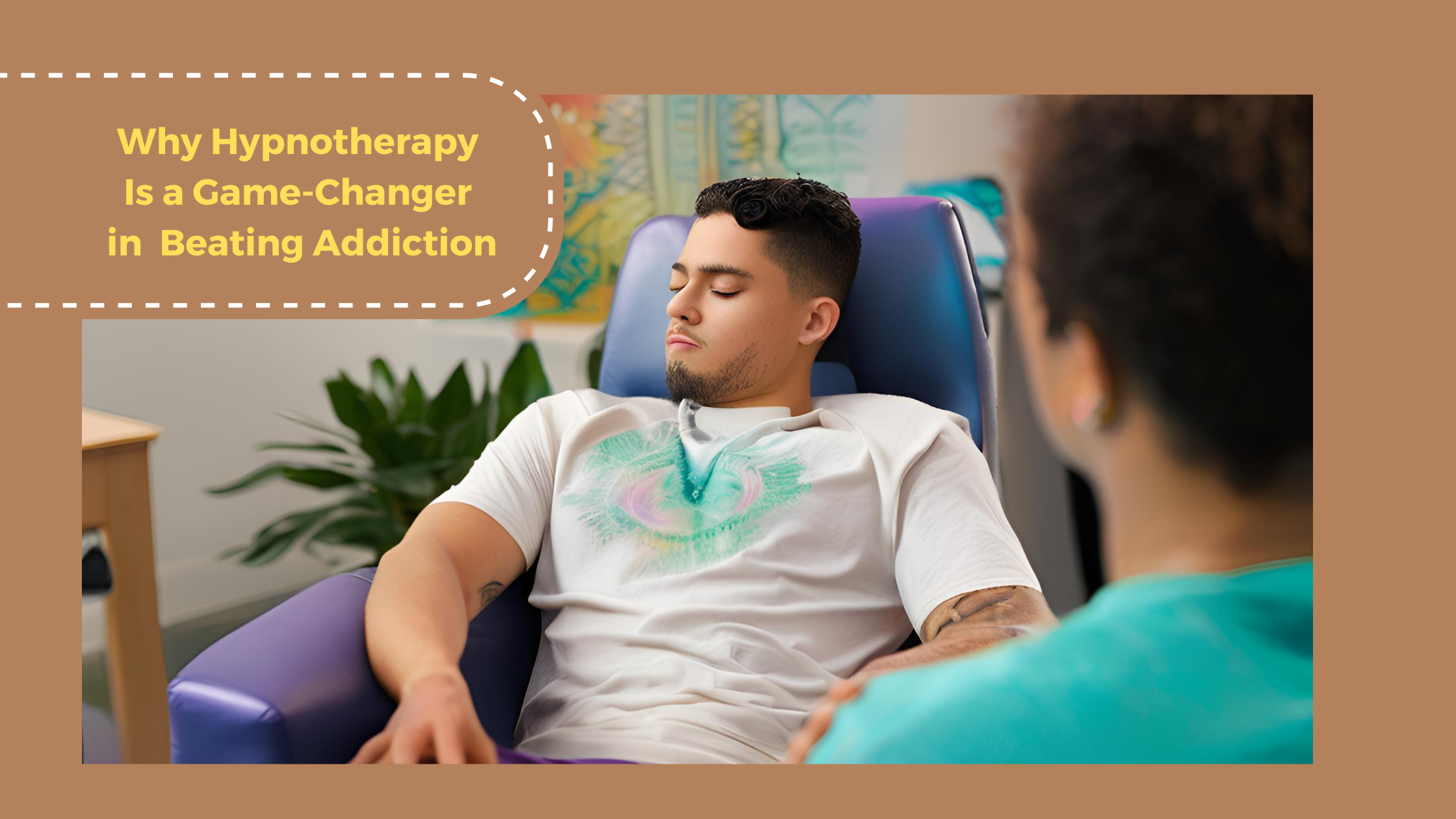 a female therapist faces her hypnotic subject, a man lounging in a chair, thoughtfully.