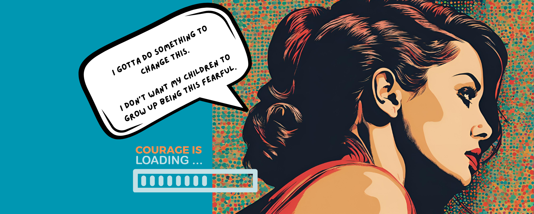 Cartoon image of woman contemplating her fear of raising fearful children.